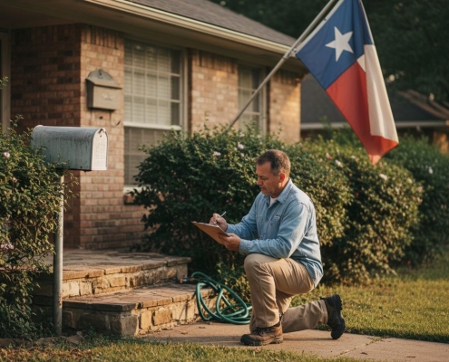 Engineer inspecting Texas home exterior