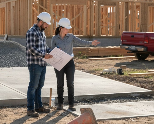Civil engineers review Texas home construction site