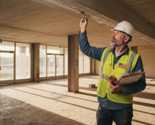 Engineer inspecting structural damage in Texas building