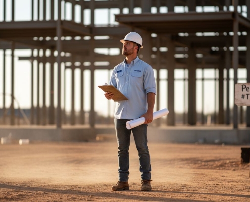 Structural engineer inspecting Texas job site
