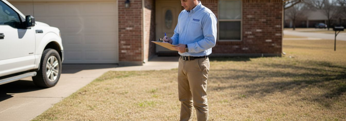 Inspector checks foundation crack at Texas home