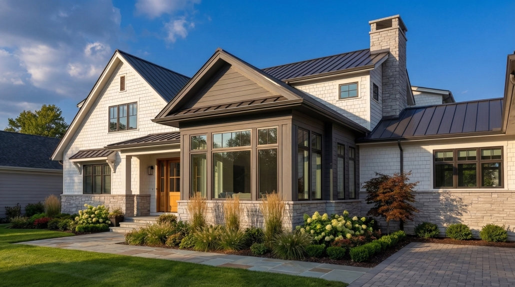 Single-family home with completed residential addition and updated exterior design