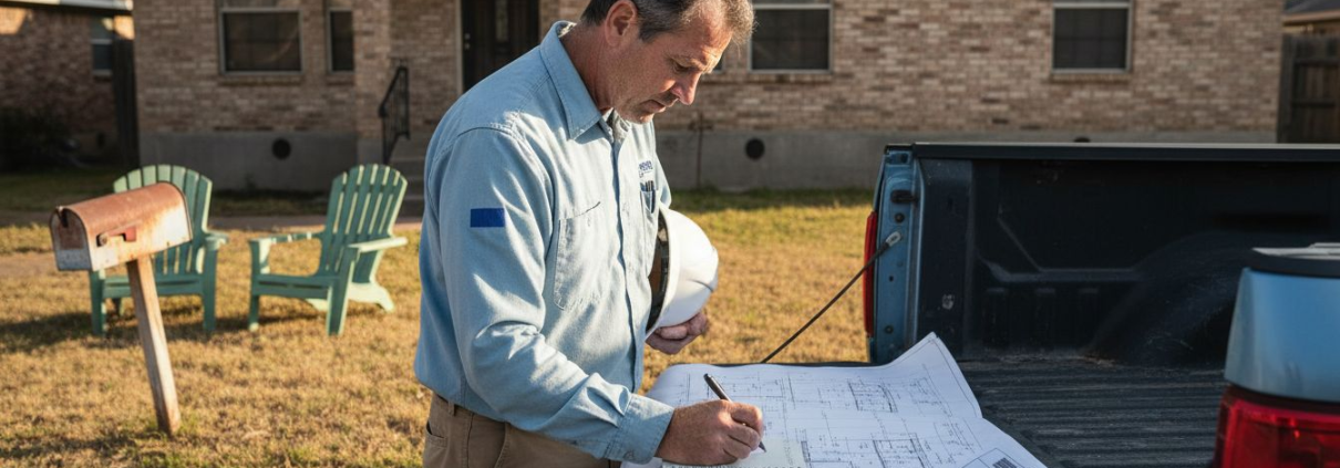 Texas engineer reviews blueprints for home expansion